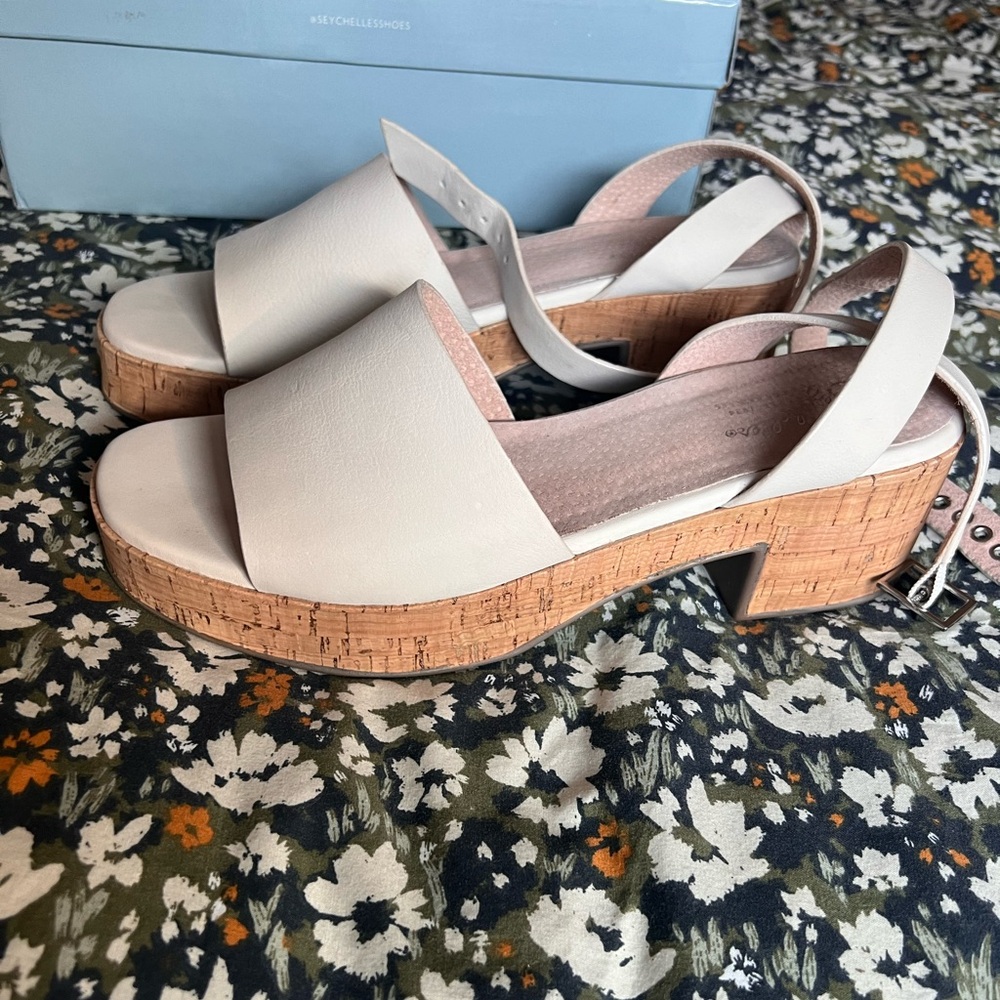 Seychelles White Cork Platform Sandals